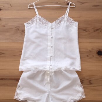 前開きシルクコットンキャミ ショーツセット オフホワイト