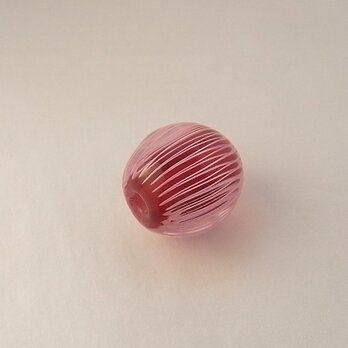 ひだ紋球・クランベリー・ガラス製・とんぼ玉