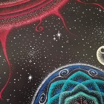 2Lサイズフォトポスター★点描曼荼羅アート【太陽・地球・月】の画像