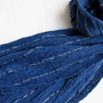 【再販】藍コットンとリネンの手織りしぼストールの画像