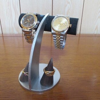 女性用2本掛け腕時計スタンド　ブラック　リングスタンドの画像