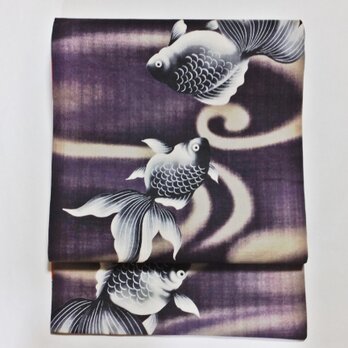 リバーシブル　京袋帯　金魚　流水　幾何学模様の画像