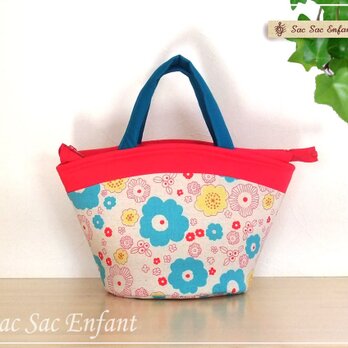 【Ｓサイズ・ファスナー】Sac de panier　洗えるバッグ　Parterre(花壇）フーシャピンク×ターコイズ『送料無料』の画像