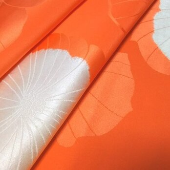 正絹長襦袢地　はぎれ【絞り花模様】オレンジ 橙５０cm（038の画像