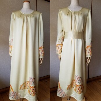 着物リメイク　ロングワンピース　サッシュベルト付き