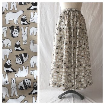 すっきりシルエットのティアードスカート（うっすら笑ってるパンダと熊）の画像