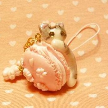 にゃんこのしっぽ○桜マカロンのストラップ○さばしろ猫