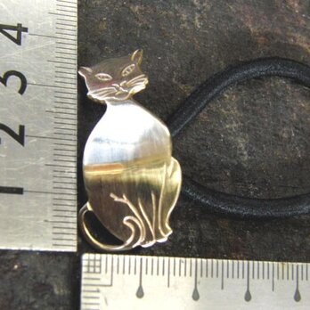 真鍮ブラス製 猫(ねこ)デザインヘアゴムコンチョ 髪留め・バッグボタン飾り・ペットの首輪飾りにもの画像