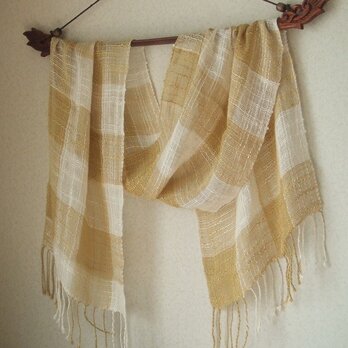 手織りシルク×リネンのストール・・ギンガムからしの画像