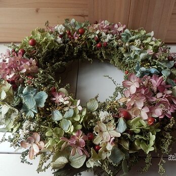 八ヶ岳〜（定形外郵便発送）紫陽花とノイバラの実のWreathの画像