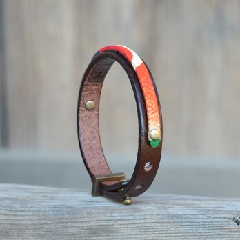 和風ブレスレット ブラウン / 橙  レザー レイヤード