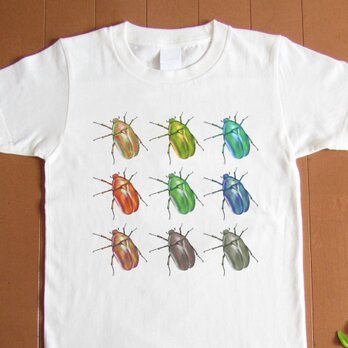 受注プリント全３色☆Ｔシャツ「カラフルかなぶん」オリジナルデザイン☆大人から子供 まで全てのサイズ対応 　虫 　昆虫の画像