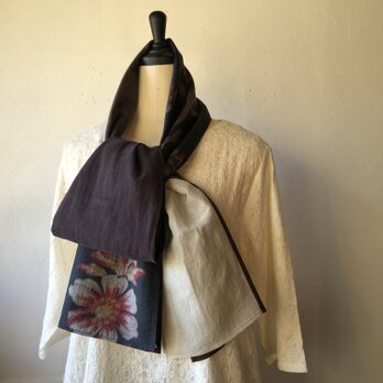 銘仙と播州織のストール018（紫×ベージュ）スカーフ　麻　リネン　コットンの画像