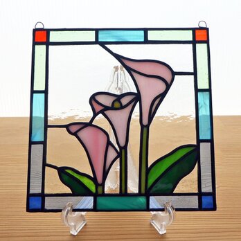 ステンドグラス ミニパネル カラー ピンク 15cmの画像
