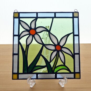 ステンドグラス ミニパネル 野花(白) 15cmの画像