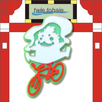風神ブローチon自転車 リフレクションブローチの画像