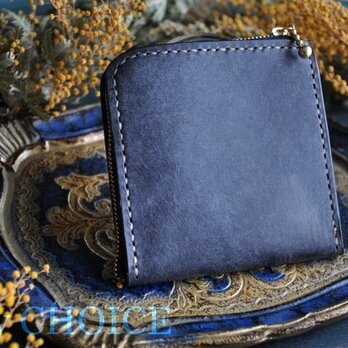 イタリアンレザー・革新のプエブロ・L型財布（ネイビー×ショコラ）の画像