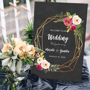 〜modern floral〜 ウェルカムボード印刷 gold 結婚式の画像