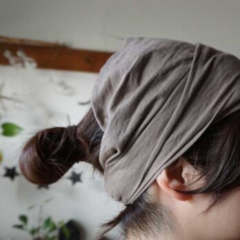 綿麻グレーベージュカラーのヘアターバンの画像