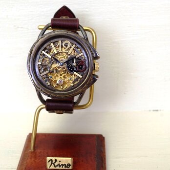 ナインAT　真鍮　ワインブラウン　手作り腕時計の画像