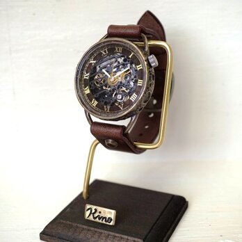メカニックブラック　AT　ブラウン　真鍮　手作り腕時計の画像