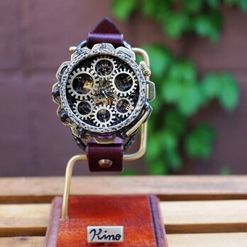 キノパンクワールド　真鍮 ワインブラウン　手作り腕時計の画像