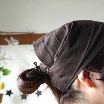 綿麻チョコブラウンカラーのヘアターバンの画像