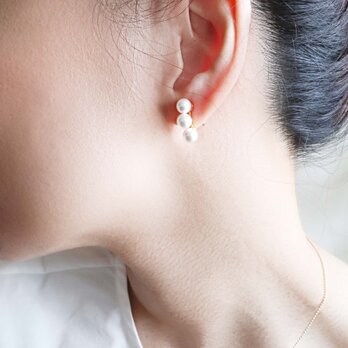 [再販]GLASS PEARL 3 earring｜スワロフスキーパールイヤリング　ゴールド|IE-005 E