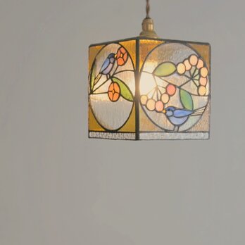 鳥と花、正方形のペンダントランプ