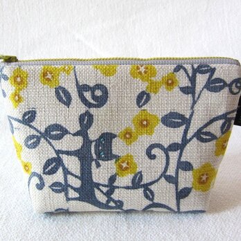 型染め マチありポーチ「花ねこ」