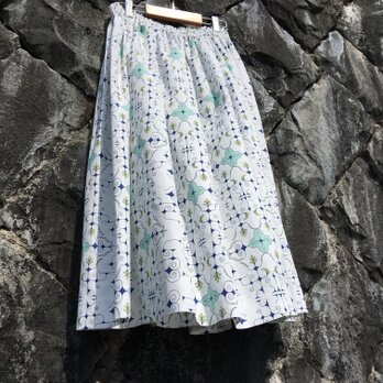 【受注製作】アイヌ チヂリ柄 コットン ギャザースカート オリジナルテキスタイル ホワイトの画像