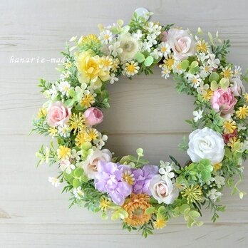 flower　crown　wreath：バラ・デージー・小花のリース：母の日にの画像