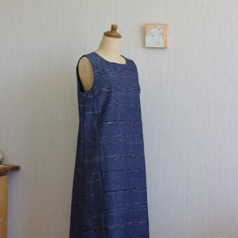 久留米絣紺色ボーダーワンピース