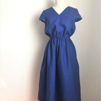 【ご予約商品】リネン　キャットスリーブドレス　ブルー　の画像