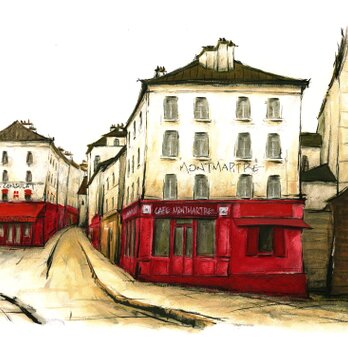 風景画 パリ 版画「CAFE MONTMARTRE」の画像