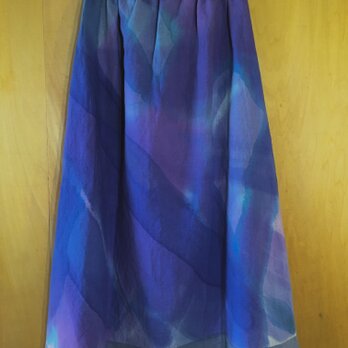 手描き染め＊日本製 麻100%スカート『藤紫と群青色の重なり』の画像