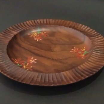 【特別価格】木皿　ウォールナット【キツネノカミソリ】木彫りの画像