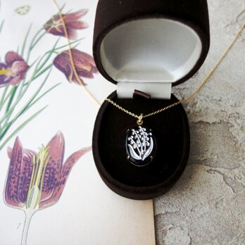 ヴィンテージグラスのネックレス ■ 鈴蘭 ■ Intaglio BL&S with 14KGF chain