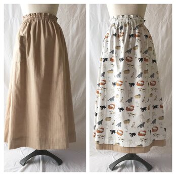 【肌ざわり至上主義】ダブルガーゼのリバーシブルスカート（猫いっぱい×ミルクティ）