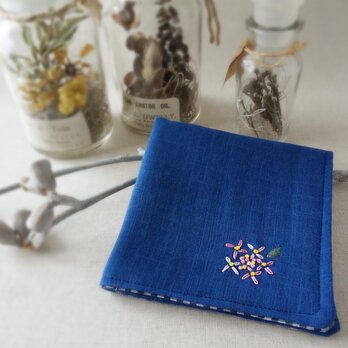 手刺繍入り4重ガーゼハンカチ「紫陽花ピンク」[受注制作]の画像