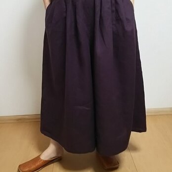 スカートのようなリネンのキュロットパンツ☆グレープの画像