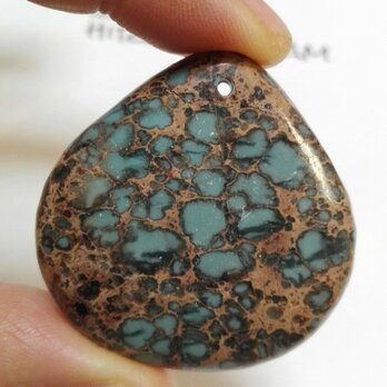 シーセディメント　ユニークブルーグレー＆ブラウンドット　マロン型ペンダントビーズ　40x40x7mm