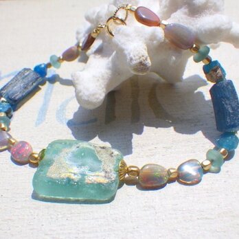 Roman glass & Opal bracelet 14kgfの画像