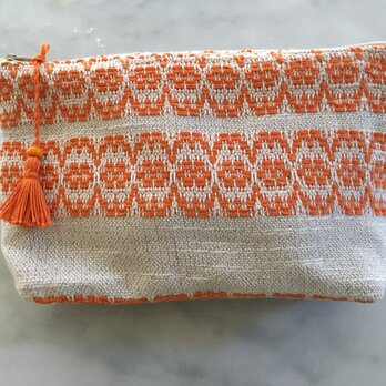 手織りのポーチ オレンジ1の画像