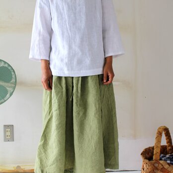 long gathering skirt＊リトアニアリネン"leaf green" 【受注生産品】の画像