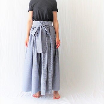 ギンガムチェック♡マキシ丈スカート♡ギャザーたっぷり♡ウエストリボン＆スリットで細見え＆着回し力♪