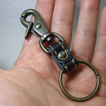 アンティークナスカンのキーホルダー　黒ｘベージュステッチの画像