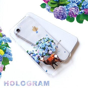 ホログラムver 鹿紫陽花 プリントスマホケース iPhoneケース iPhone15〜 Android アート キラキラの画像