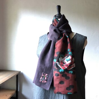 銘仙と播州織のスカーフ826　ストール　麻　リネン　コットンの画像