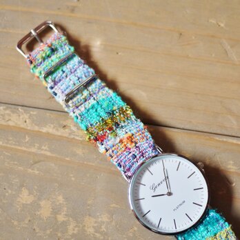 【個性的】手織り 腕時計ベルト カラフルな一点物の画像